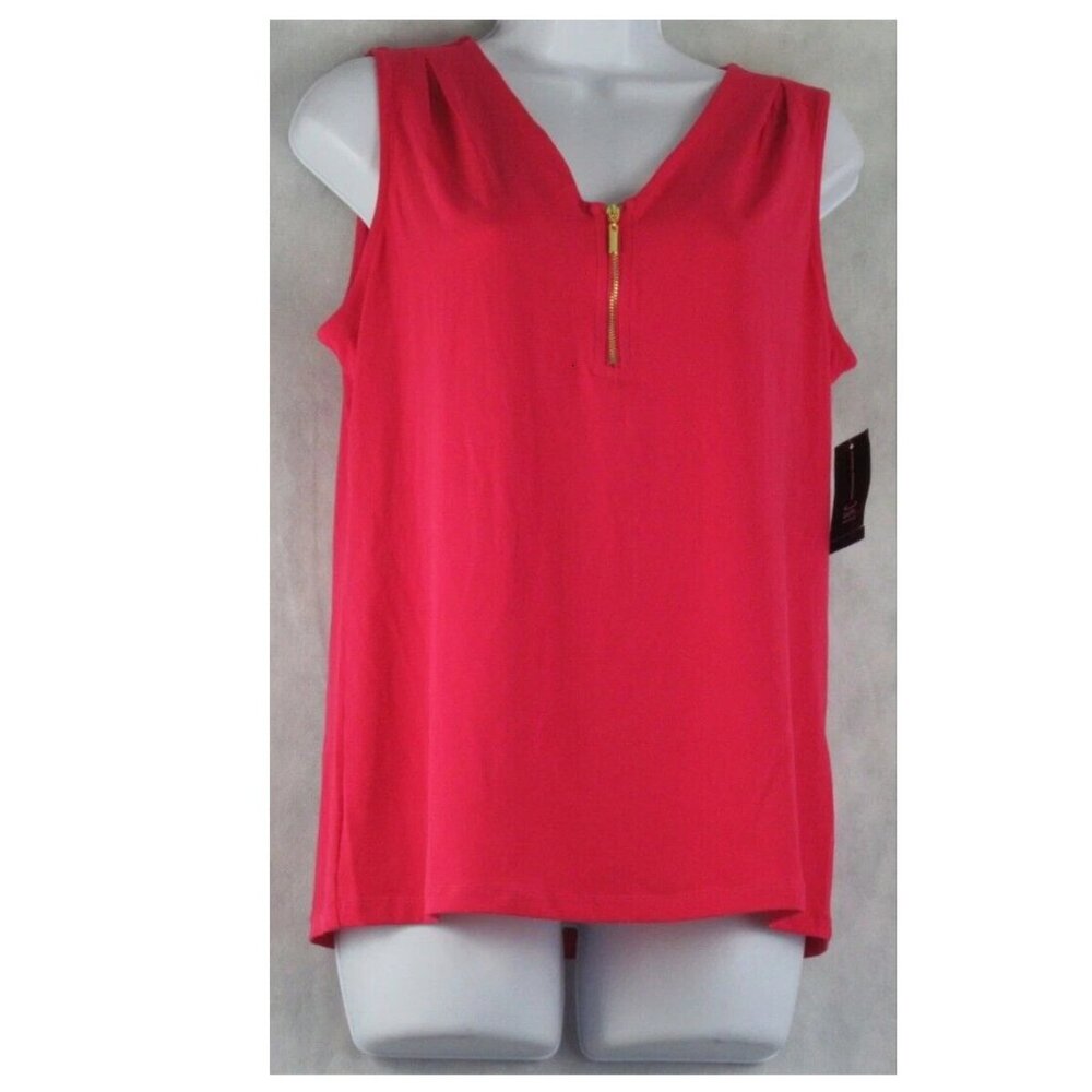 INC International Concepts Women's Sleeveless 1/4 Zip Top, Virtual Pink, Small